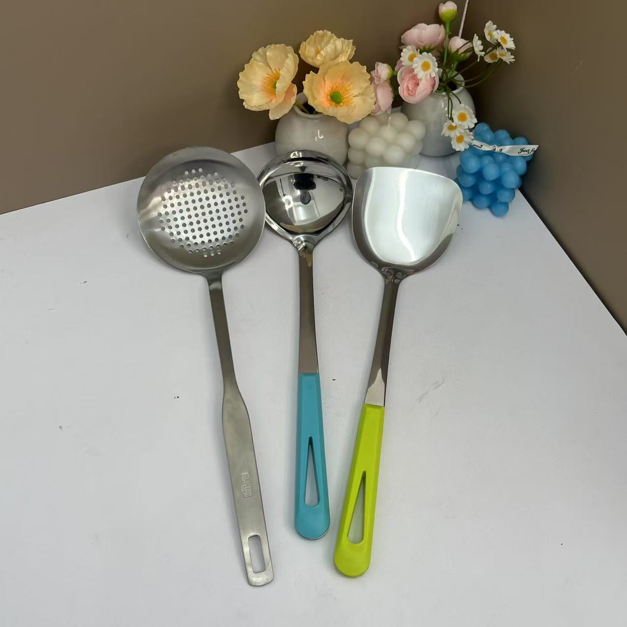韩国加厚特厚锅铲汤勺漏勺三件套高档家用款居家【汤姆粉丝专属】
