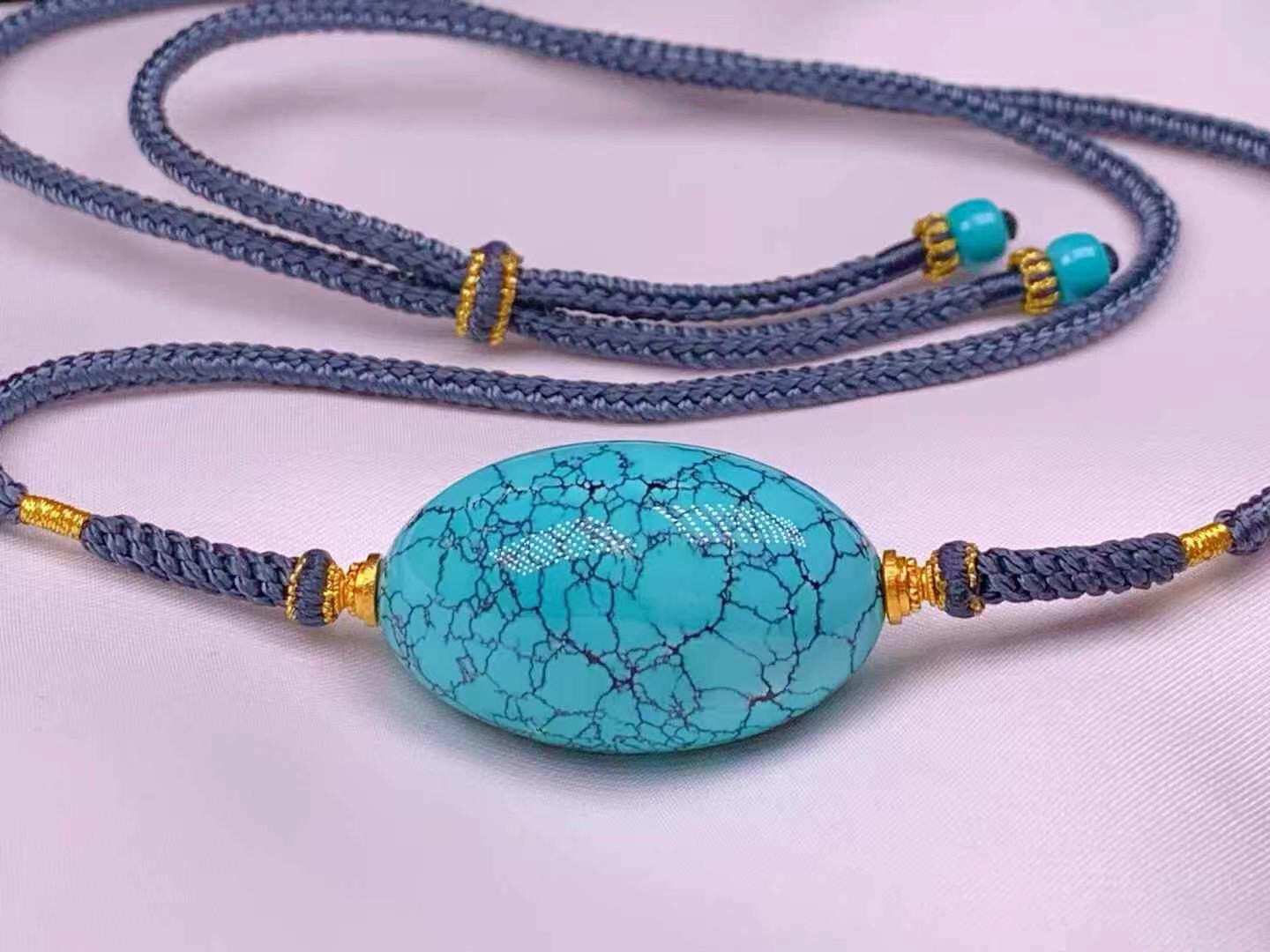 湖北天然原矿绿松石原矿高瓷精品水草纹枣珠项链18k配饰天然纹路 