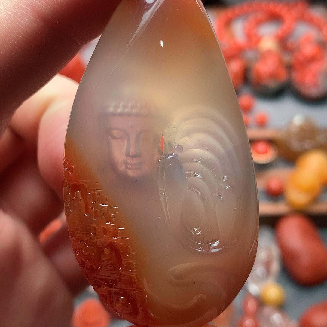 南红玛瑙1未镶嵌九口阴刻