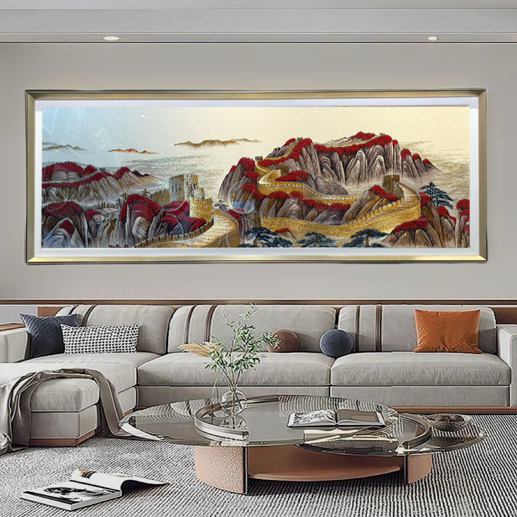 万里长城办公室装饰画山水风景靠山图刺绣挂画客厅沙发背景墙壁画
