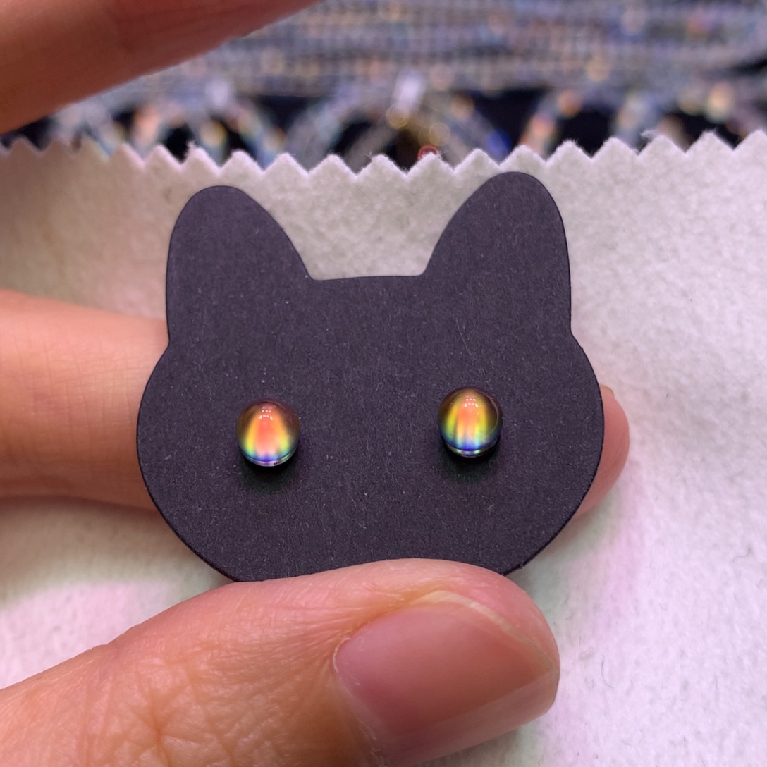 银S925镶嵌耳钉月光石马岛彩月耳钉