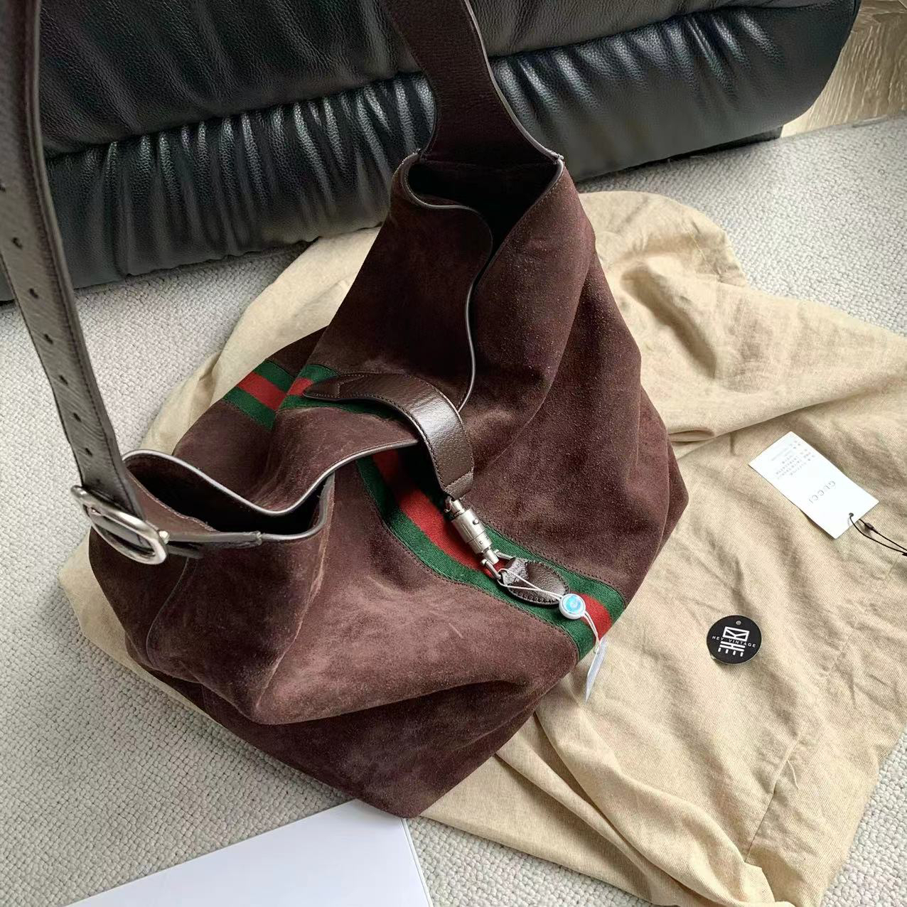 95新 GUCCI/古驰 咖色麂皮1961hobo包 36cm 14430975
