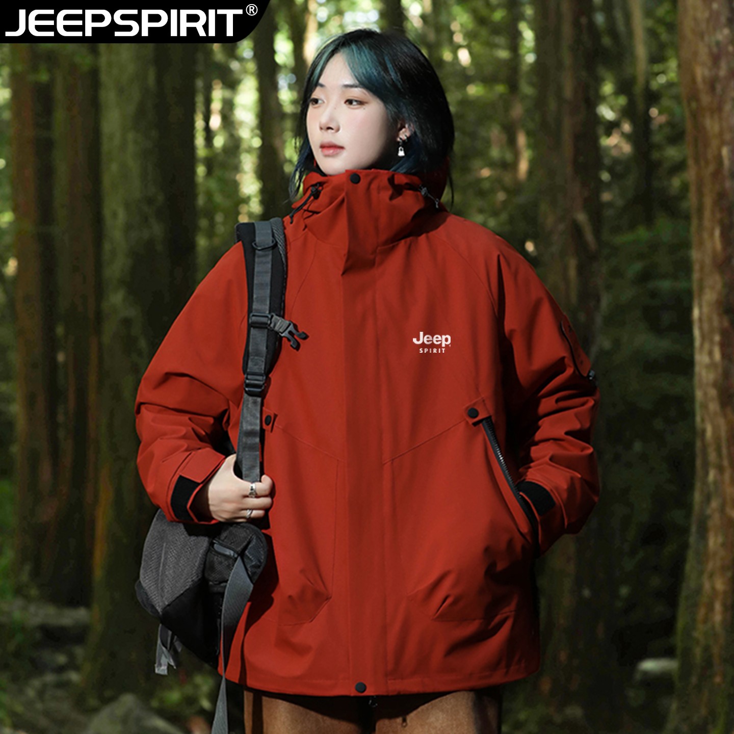 【官方】JEEP吉普三合一冲锋衣男女同款宽松百搭户外防风防水外套潮