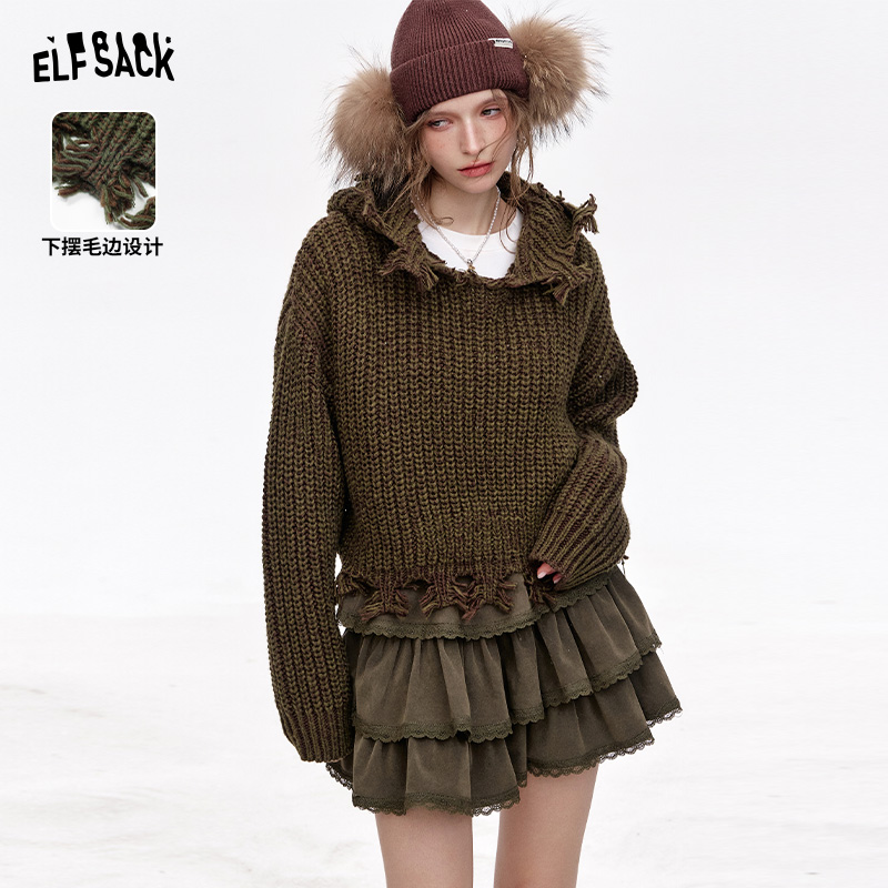 【云c专属】妖精的口袋 纽约来信 毛边设计层次感毛衣2024冬季