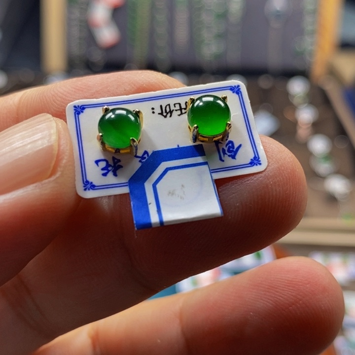 翡翠银S925镶嵌颈饰c*翡翠耳钉