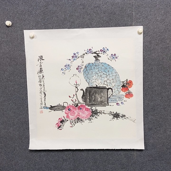 国画四尺斗方花鸟一幅