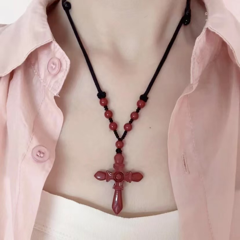 含辰砂工艺品紫金色十字架吊坠