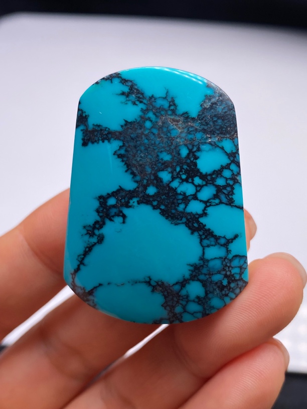 原矿绿松石高瓷蓝精美水草纹平安无事牌