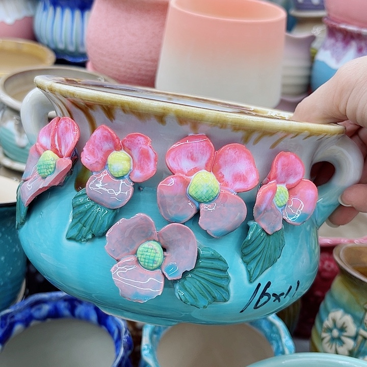 多肉绿植陶瓷花盆9.9包邮，有孔