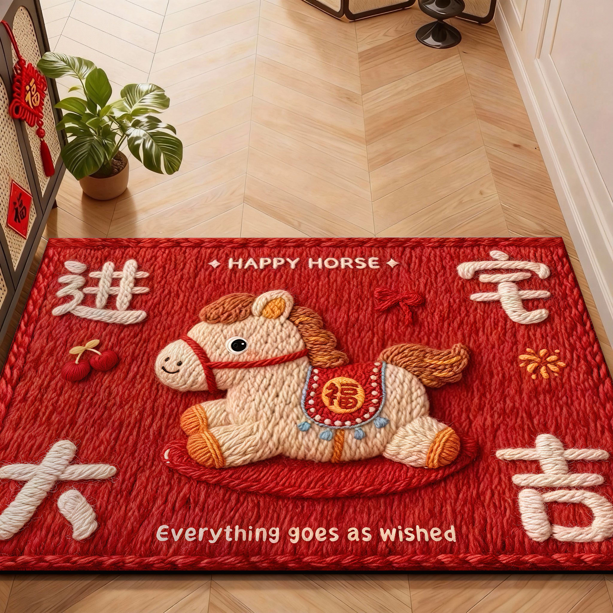 【45*75 45*75】新年红色喜庆小马脚垫喜庆浴室厕所入户门垫