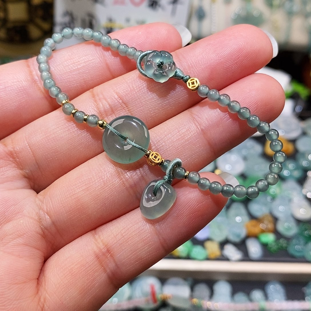 翡翠未镶嵌颈饰平安扣小花手链16