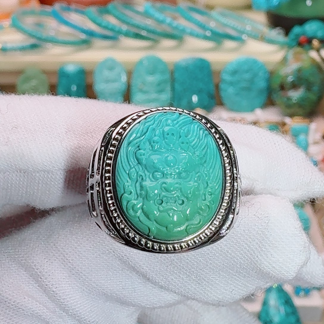 绿松石银S925镶嵌珠宝奇石精工大黑天