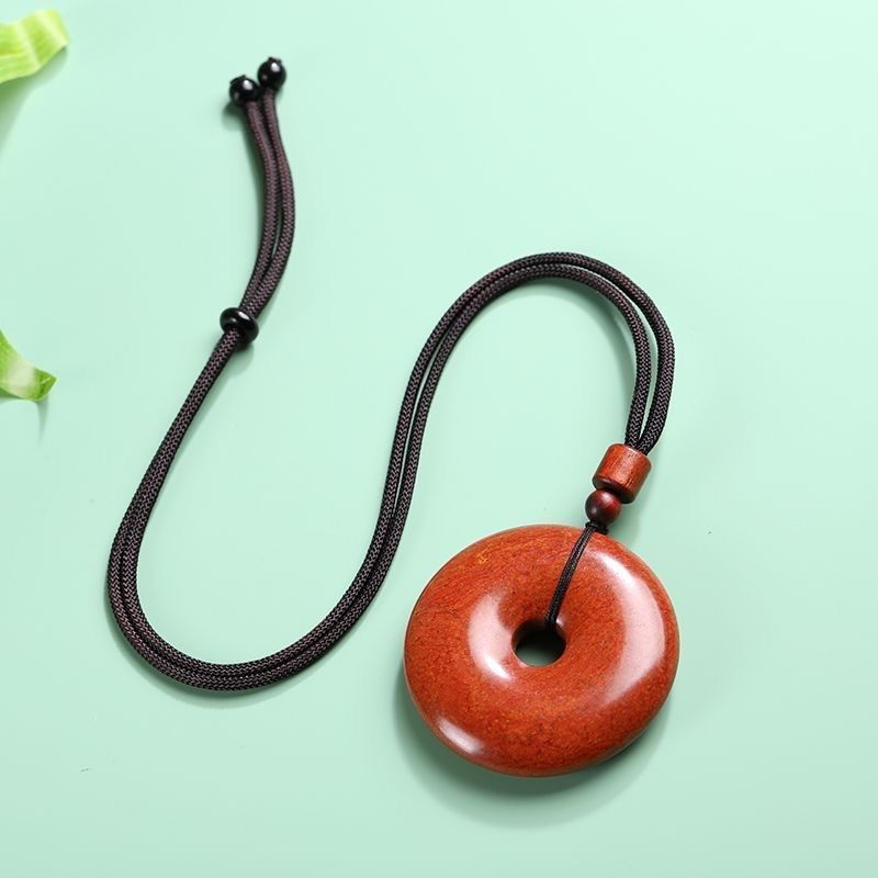 非金属布艺项链 泗水泗滨砭石天然富贵红砭石平安扣项链