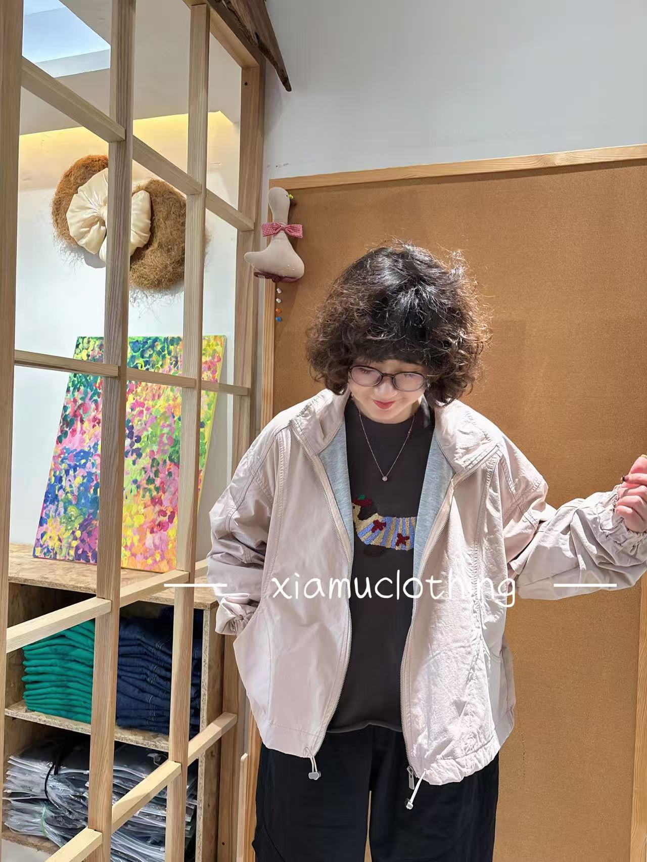 夏沐家立领拉链双层宽松外套467