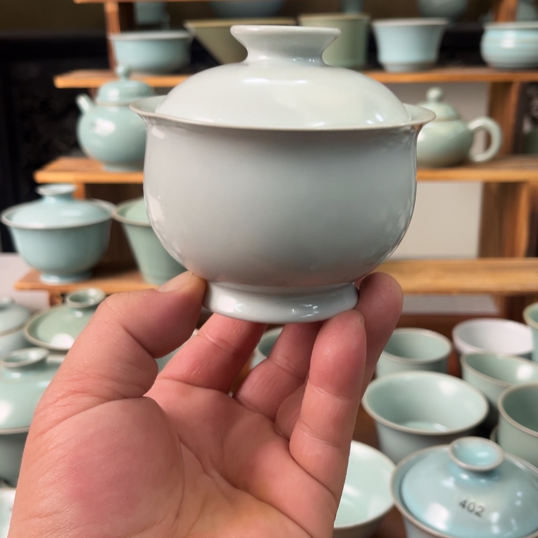 盖碗瓷月白釉两才盖碗一级