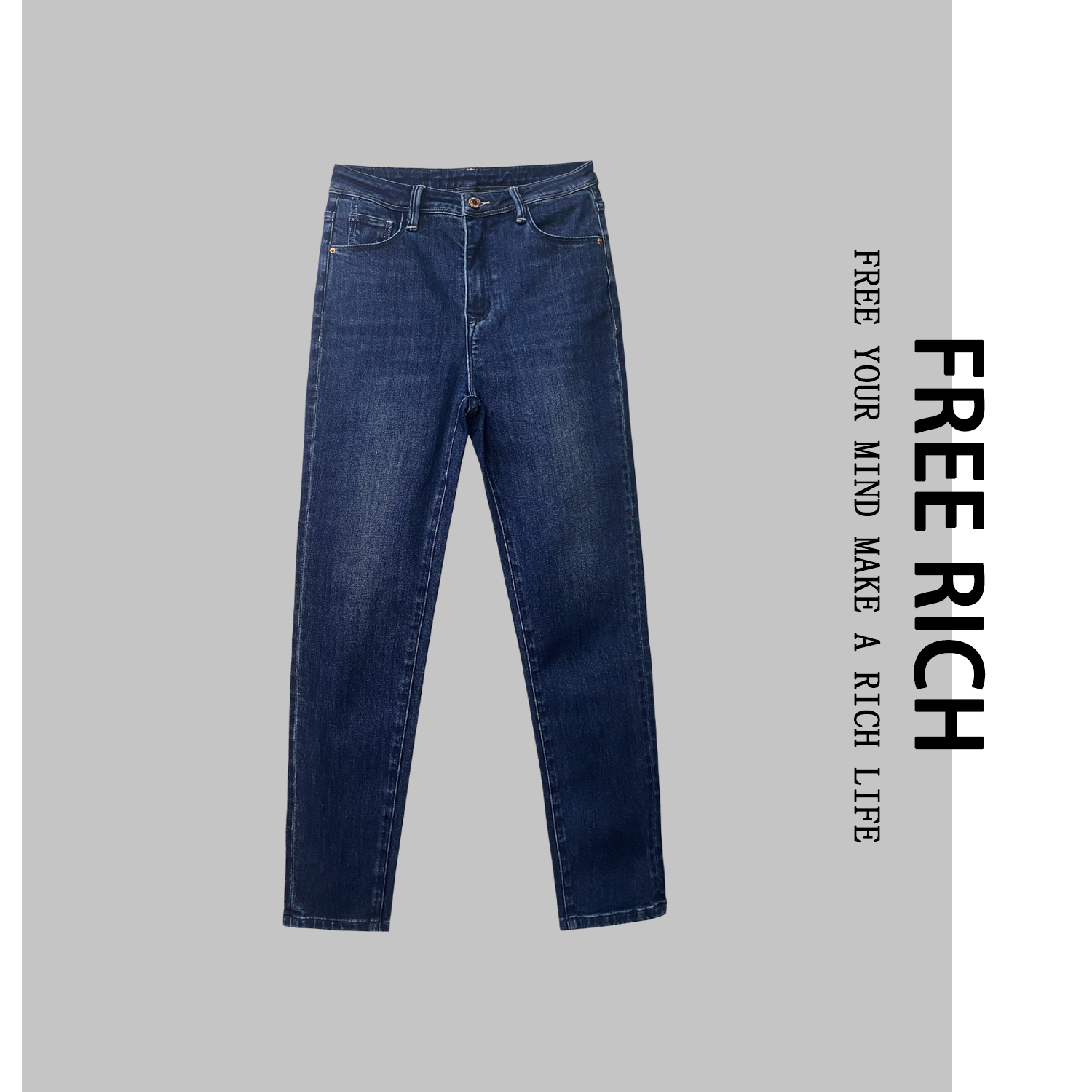 FREE RICH小脚裤/轻奢经典蓝中高腰修身弹力中高腰提臀牛仔裤子