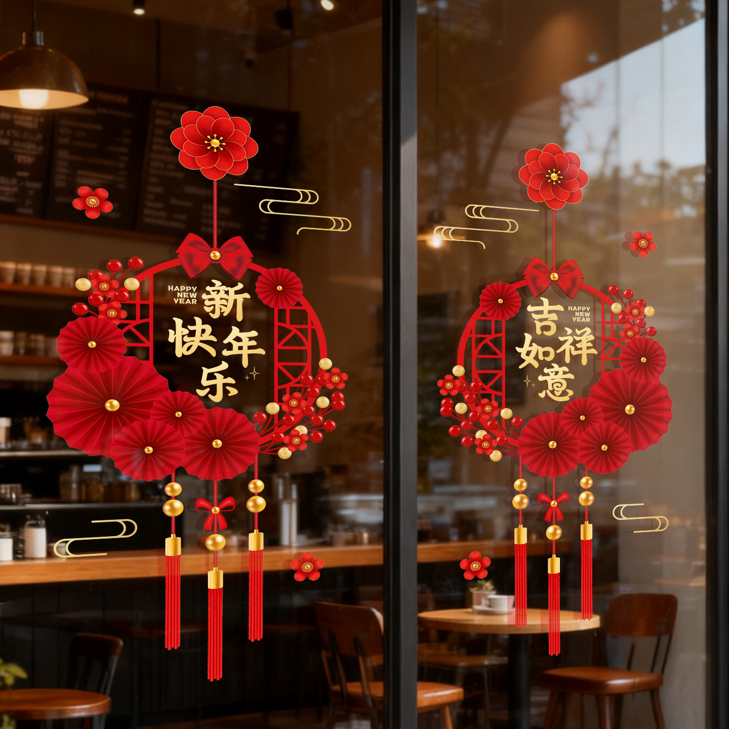 2026马年新品创意窗花贴新年春节装饰布置商场橱窗无痕静电贴批货