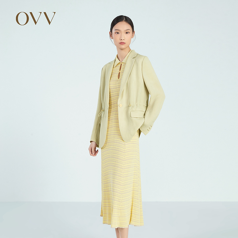【艾钱钱专属】OVV春夏女装三醋酸仿麻松紧抽绳休闲西服GTXEJ13008A