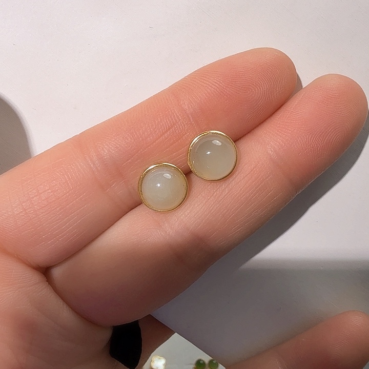 和田玉耳饰银S925镀金镶嵌