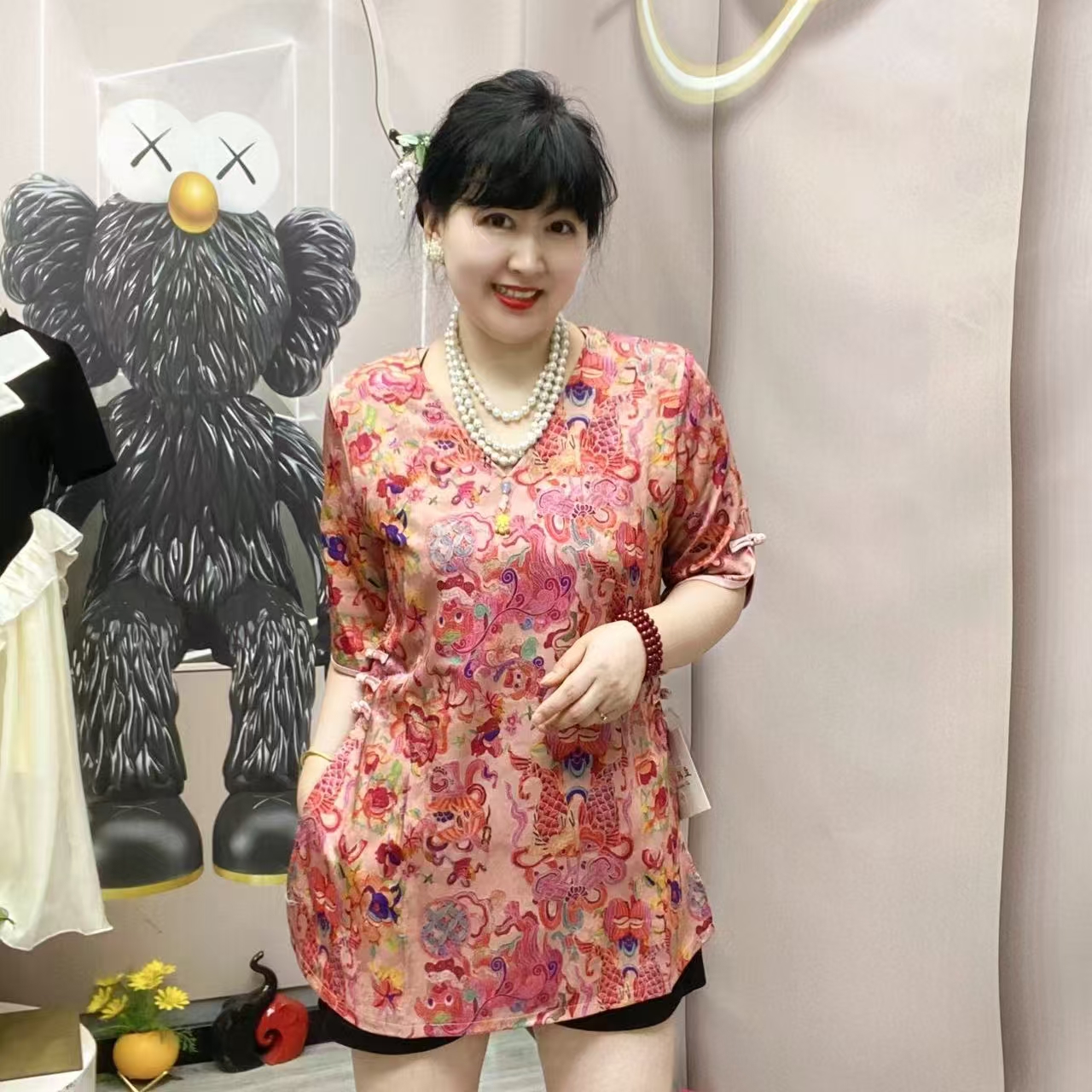 岚岚大码新款国风古韵高贵典雅加肥加大码显瘦遮肚遮臀侧开叉显瘦