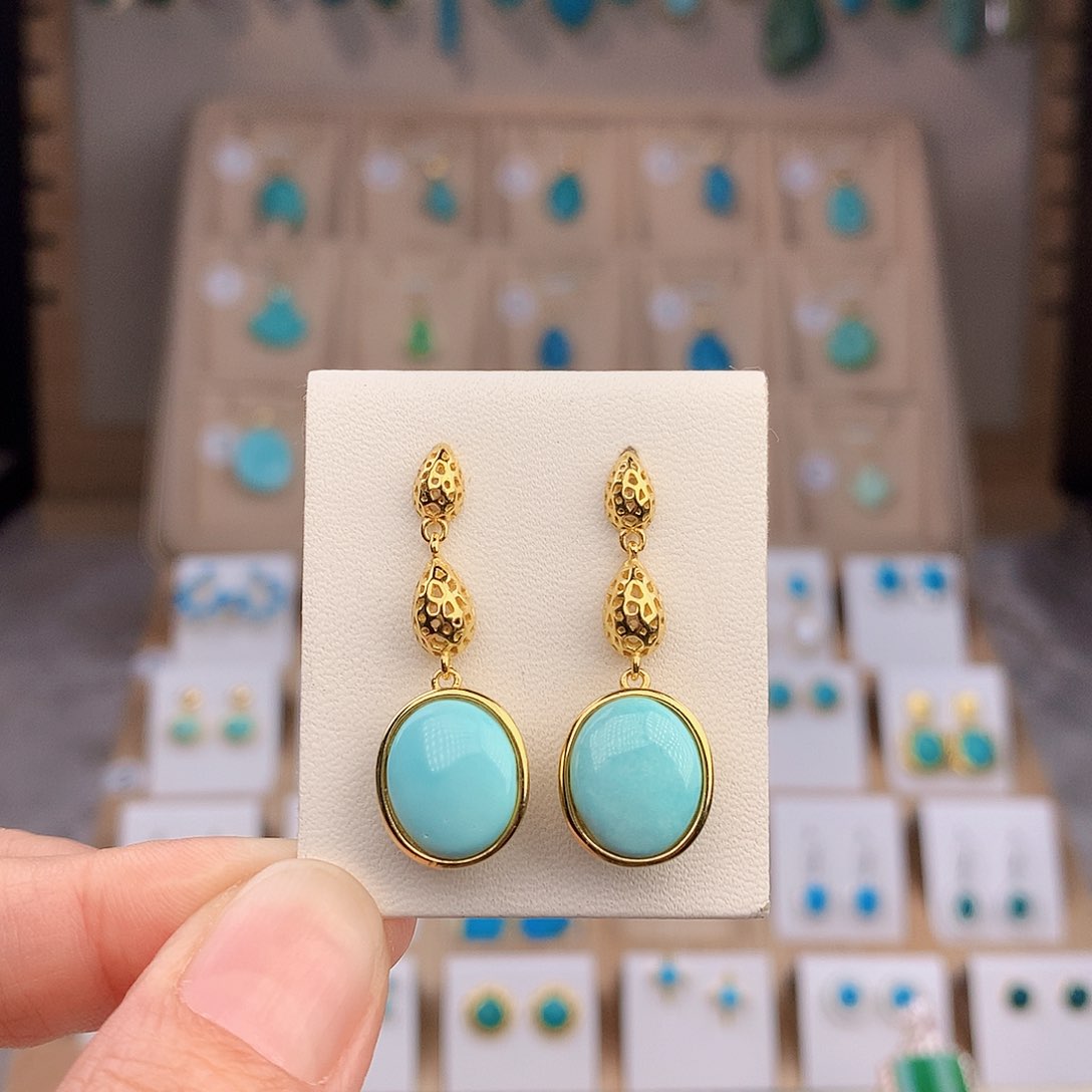 银S925镶嵌绿松石耳饰