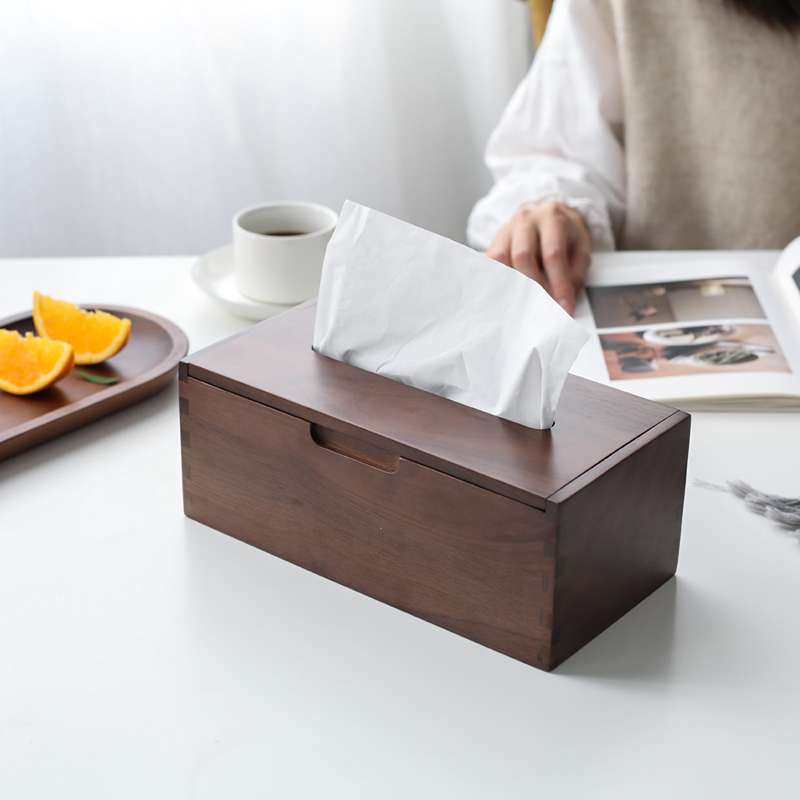 自然之风方角翻盖款北美黑胡桃木纸巾盒手作抽纸盒