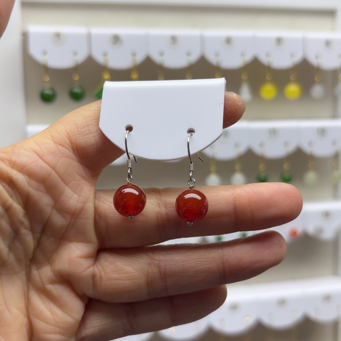 玛瑙/玉髓银S925镶嵌耳饰