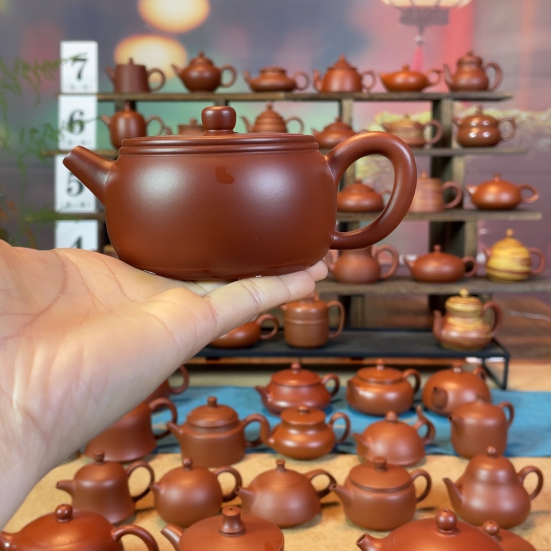 茶壶紫砂废*王潮州手工手拉朱泥鼓鼓