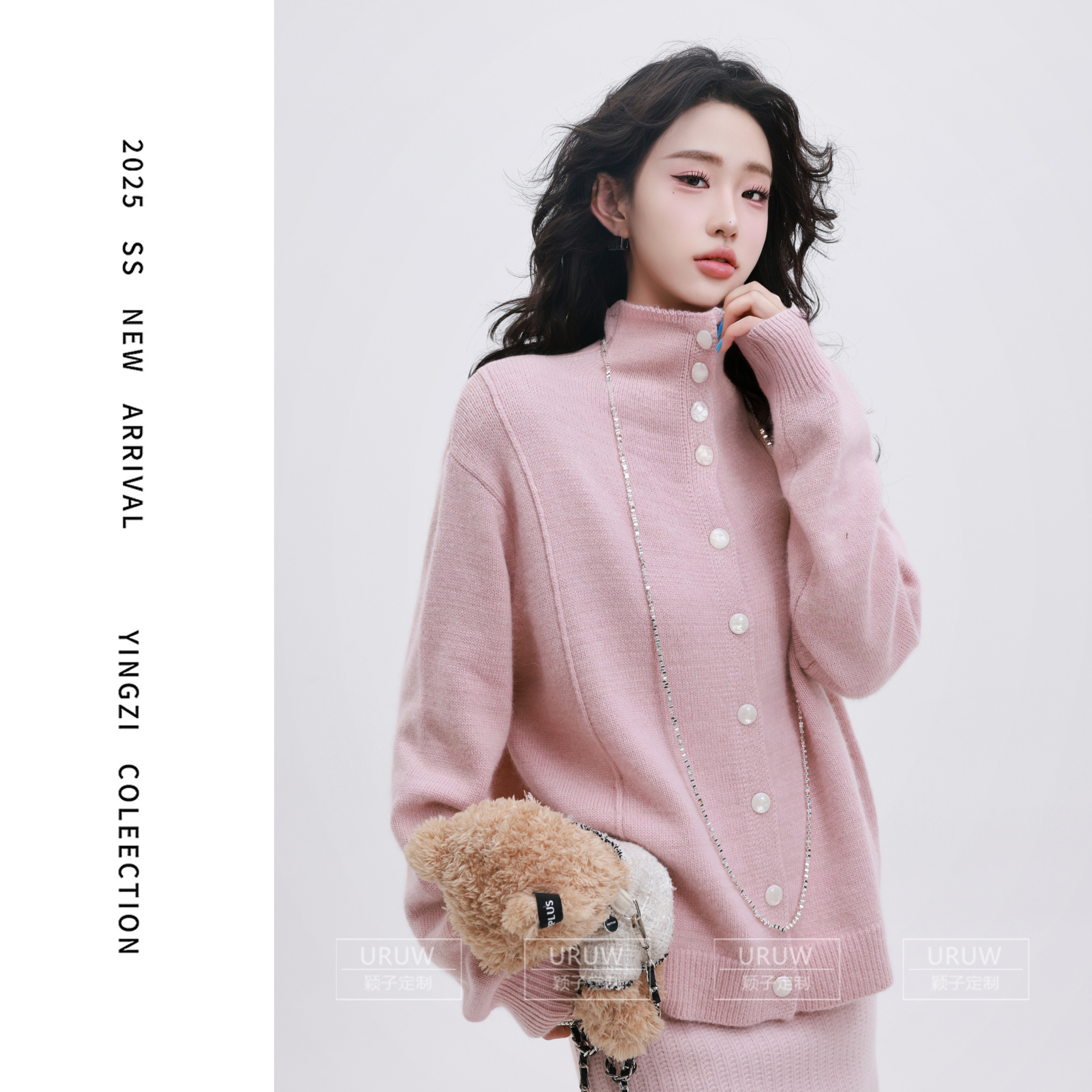 颖子定制【萤火岛屿】冬季休闲风高领开衫毛衣简约百搭纯色毛衣2083