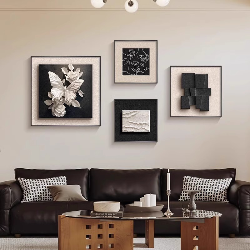 新款客厅装饰画黑白极简蝴蝶沙发背景墙挂画高级感抽象组合墙壁画