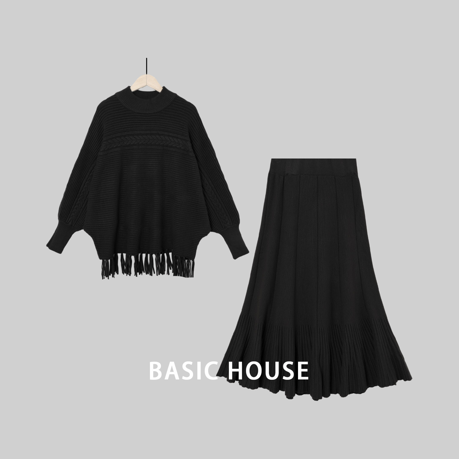 Basic House/百家好秋冬新款针织时尚休闲宽松套装B1385B5GX92