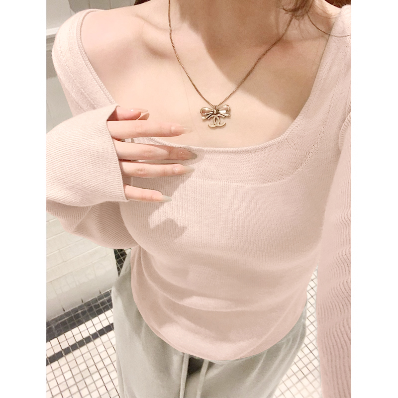 方领针织衫女装秋冬季2025新款纯欲风性感chic打底衫内搭长袖上衣