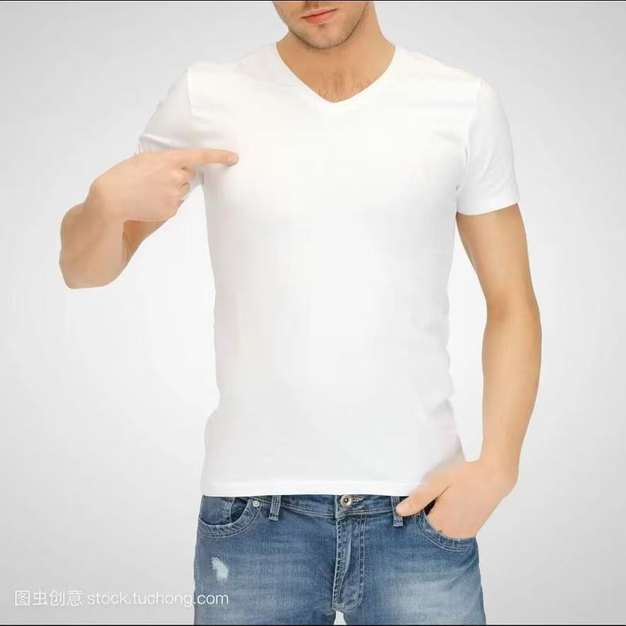新款纯色短袖V领男女T恤休闲打底衫