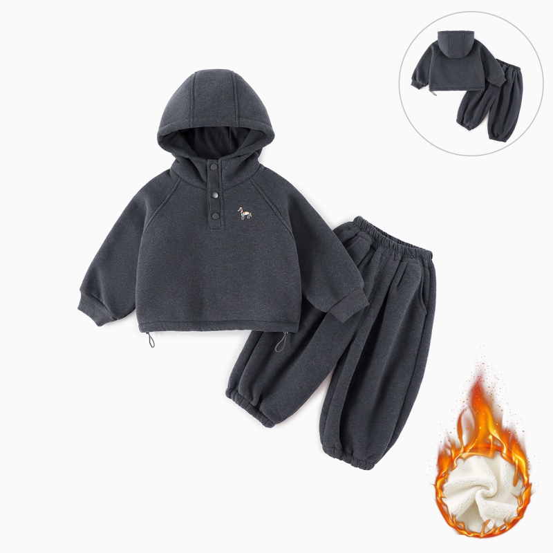 SCBEBE儿童套装冬季新款男童韩版连帽卫衣卫裤保暖套装AT056