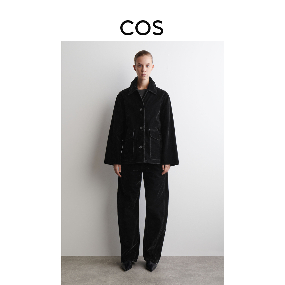 COS女装 休闲版型植绒牛仔夹克黑色2025冬季新品1310355001