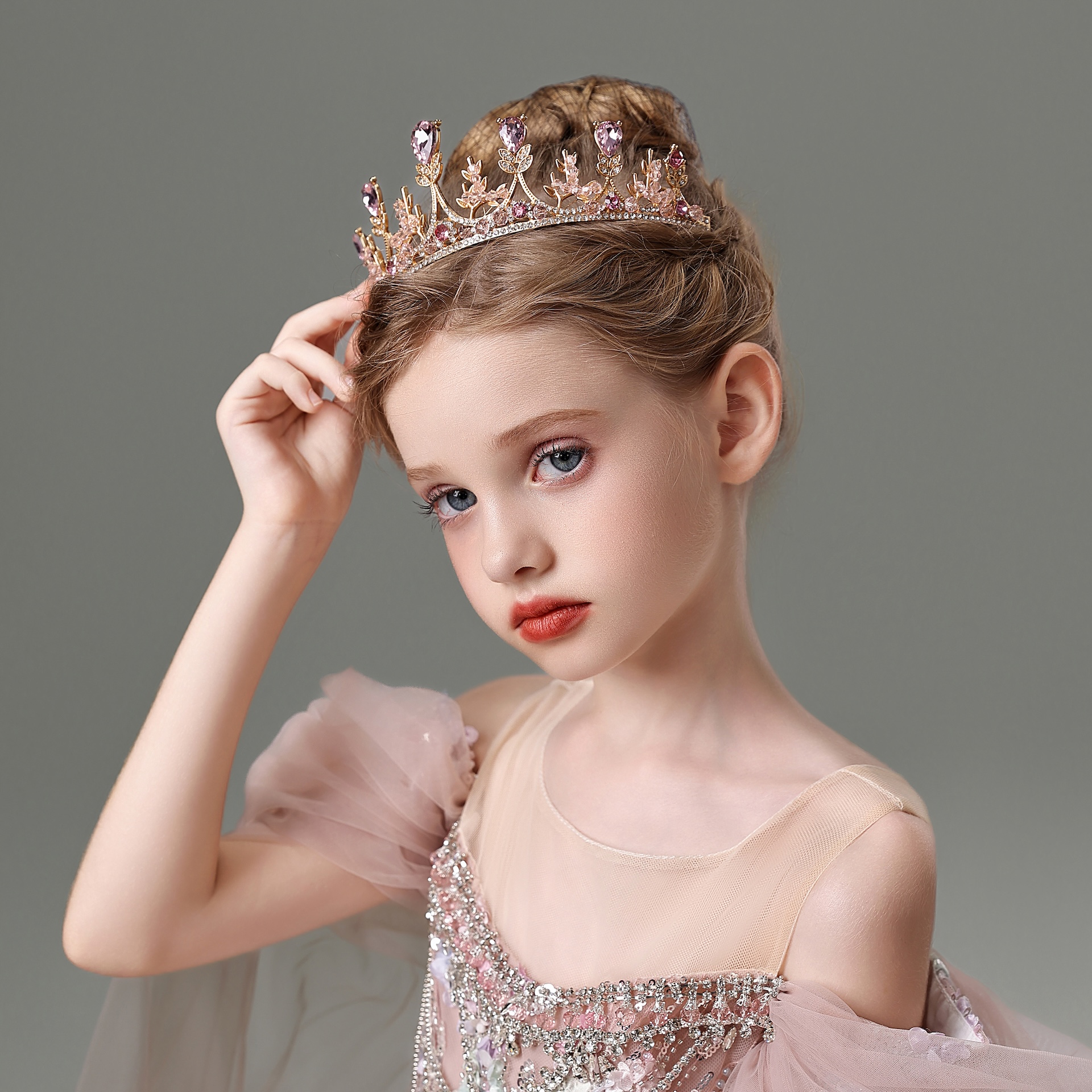 皇冠头饰儿童发饰公主皇冠粉色小主持人女童生日礼服裙演出服配饰
