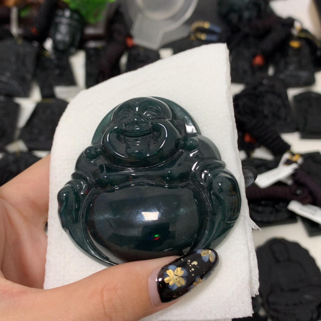 翡翠未镶嵌挂件天然缅甸a货钢琴黑挂件