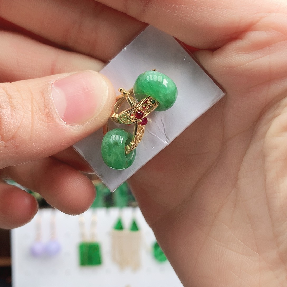 翡翠耳饰银S925镶嵌耳饰