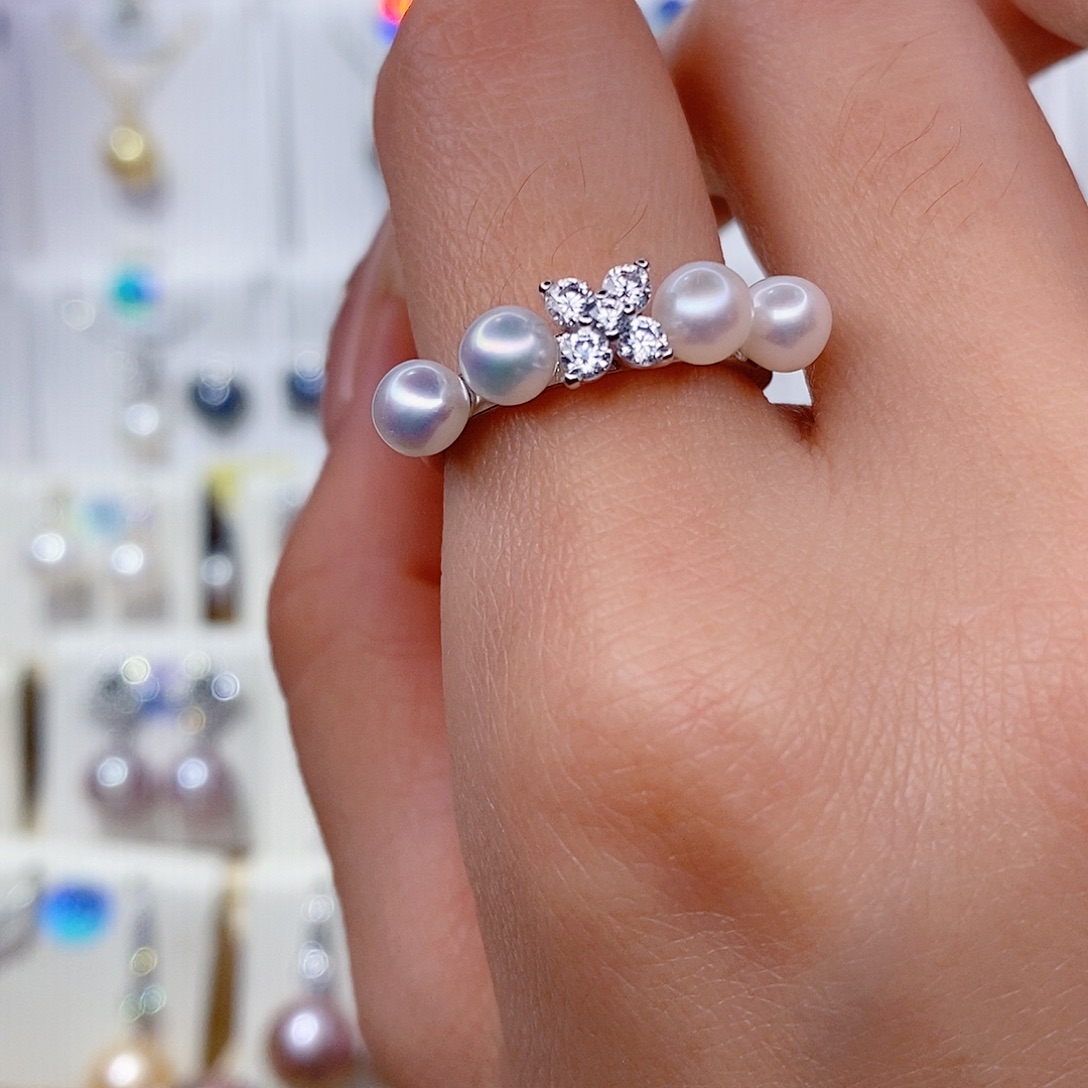 银S925镶嵌戒指淡水珍珠