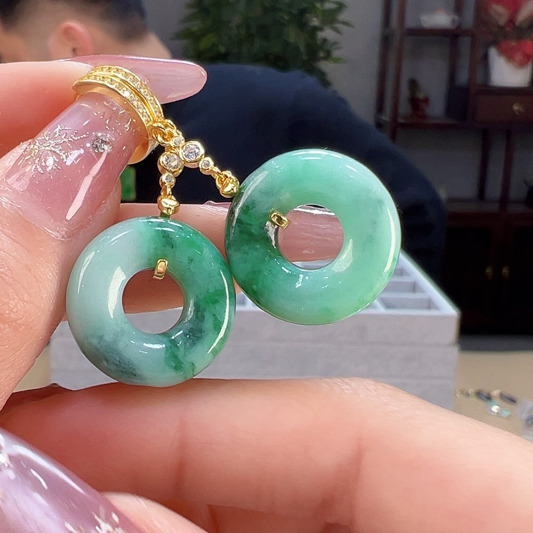 翡翠耳饰银S925镶嵌耳环3