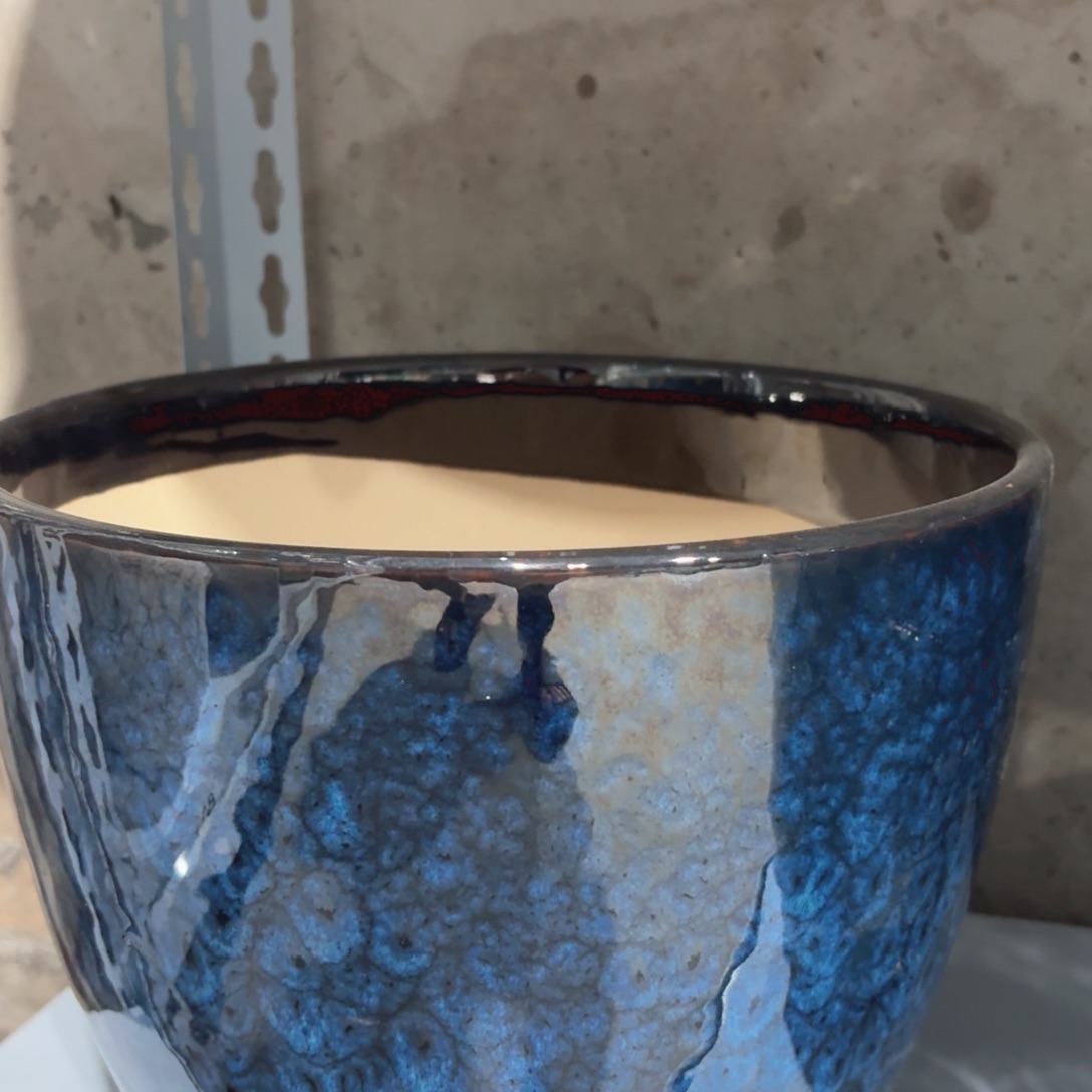 陶瓷花盆孔雀蓝梨形口径25高度21