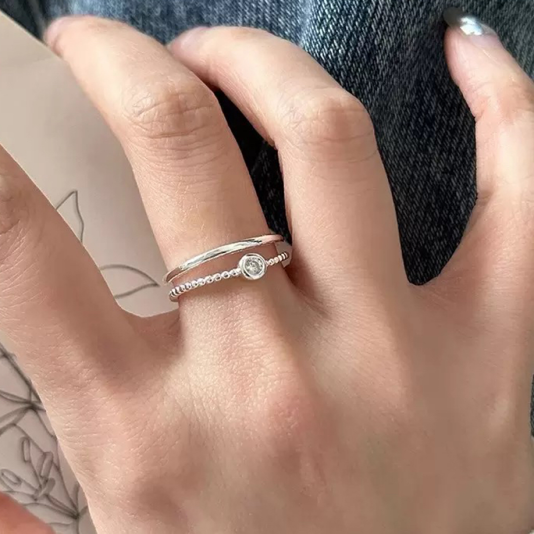 925银锆石戒指 通体925纯银【双层圆钻】开口