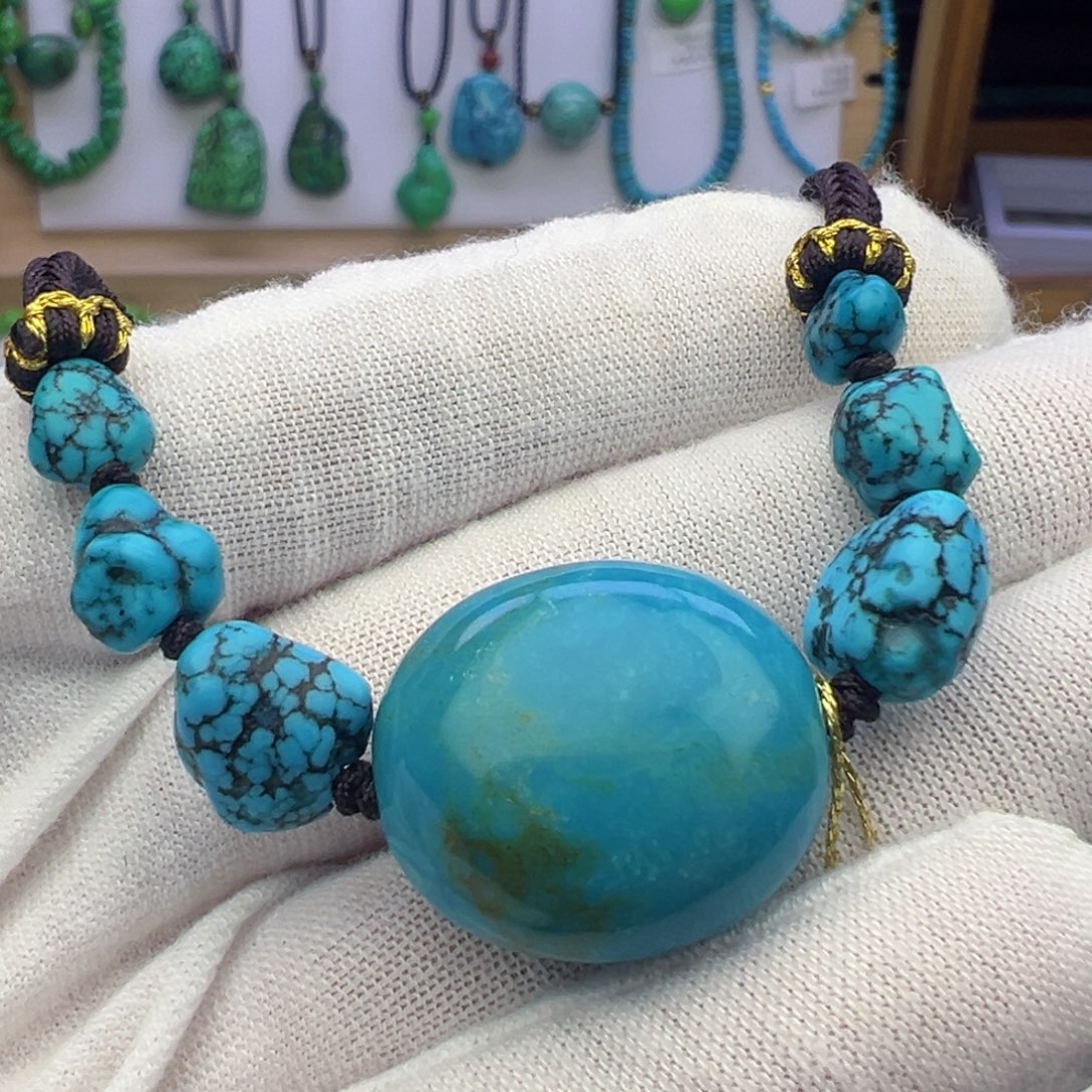 绿松石、蓝料锁骨链L