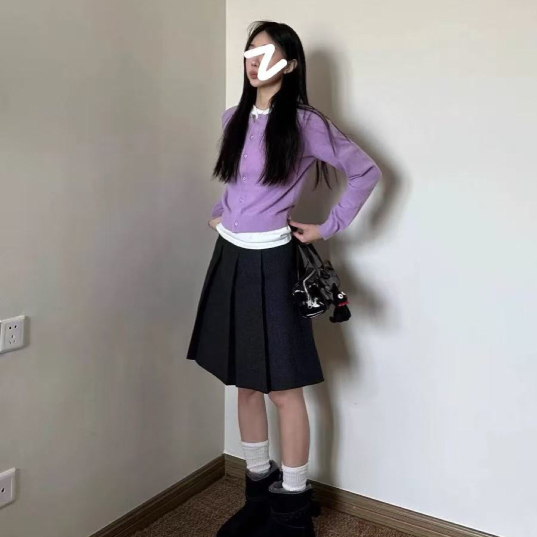 81021 韩系学院风百搭显瘦五分毛呢半裙（裙长54左右）