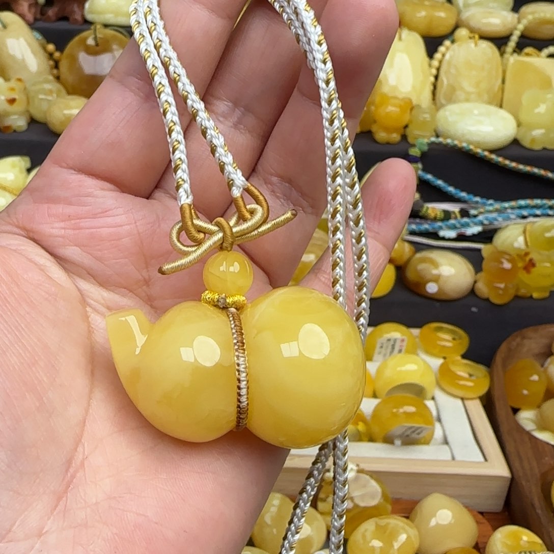 琥珀套链未镶嵌天然俄料蜜蜡葫芦吊坠