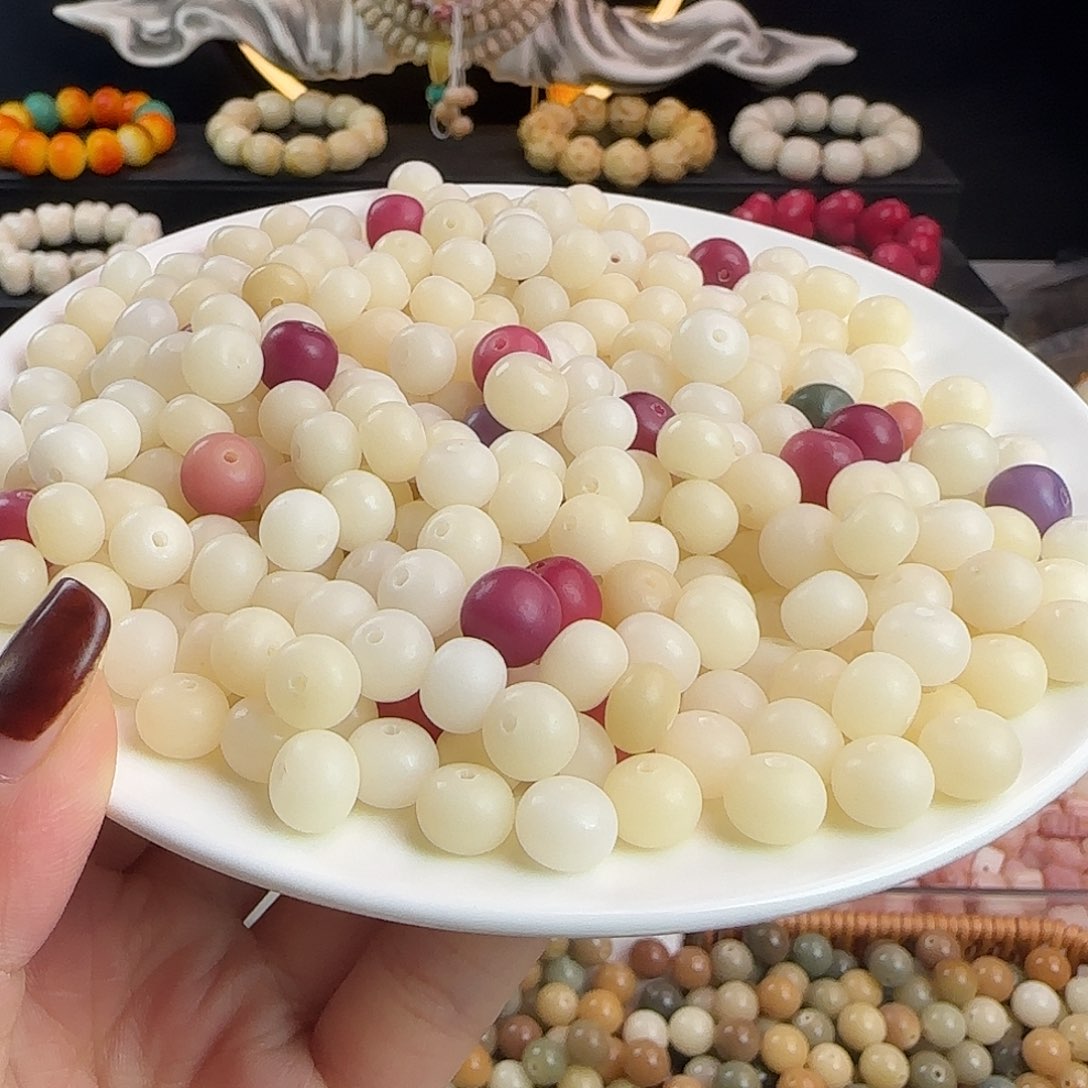 菩提根/象牙果手串微瑕卡9/10白苹果200颗