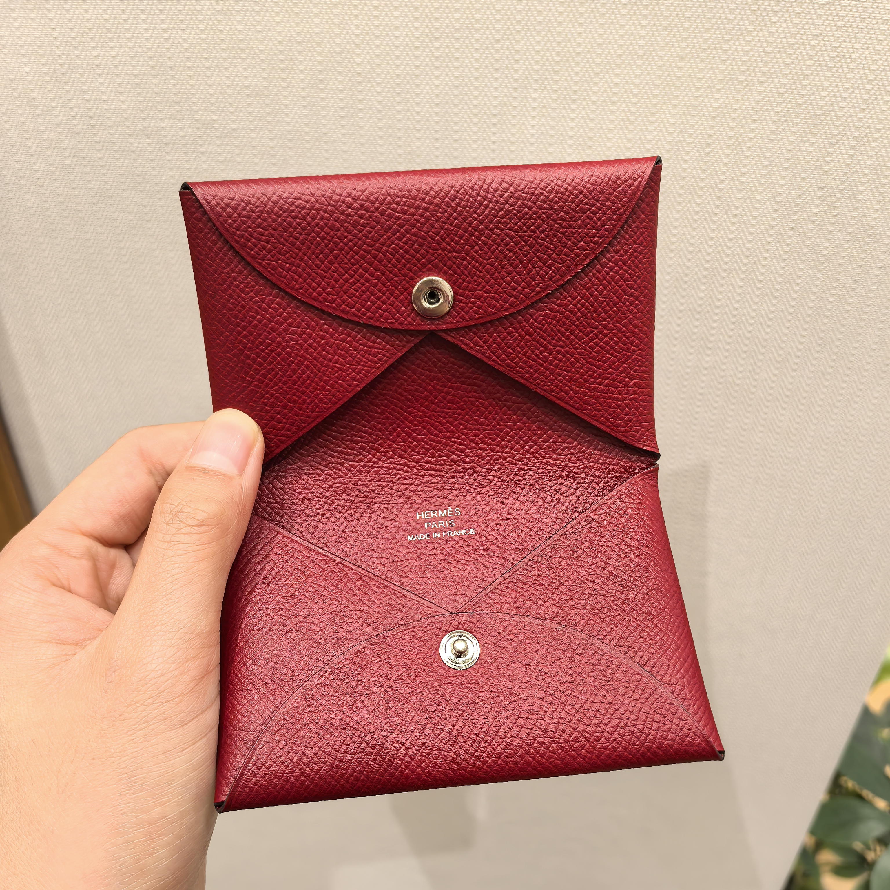 99新 Hermes/爱马仕 蔚蓝/暗红色 Calvi 卡包  
