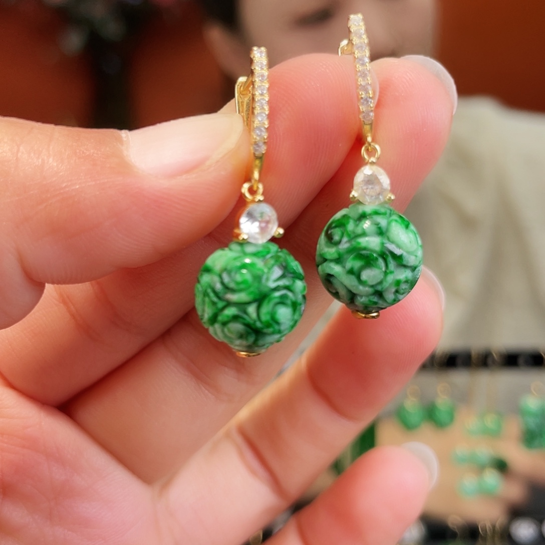 翡翠银S925镶嵌耳饰