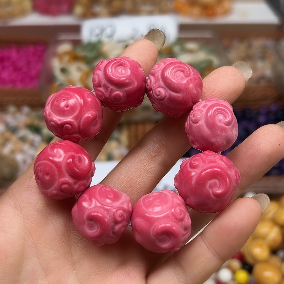 菩提根/象牙果手串瑕疵粉羊头手捻1条表面孔道有裂