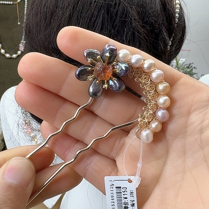 淡水珍珠发饰银S925镶嵌